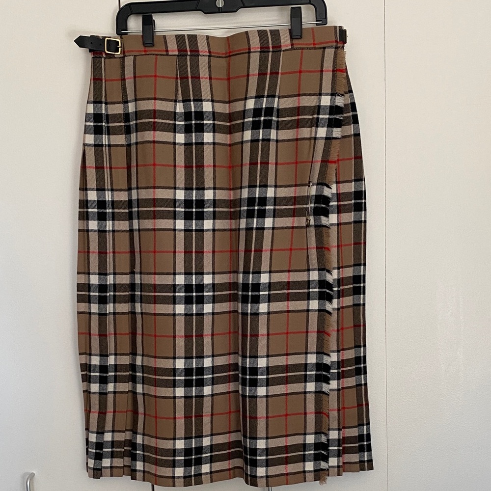 James Pringle Weavers Wool Fringe Plaid Kilt Maxi Skirt Tan US 12